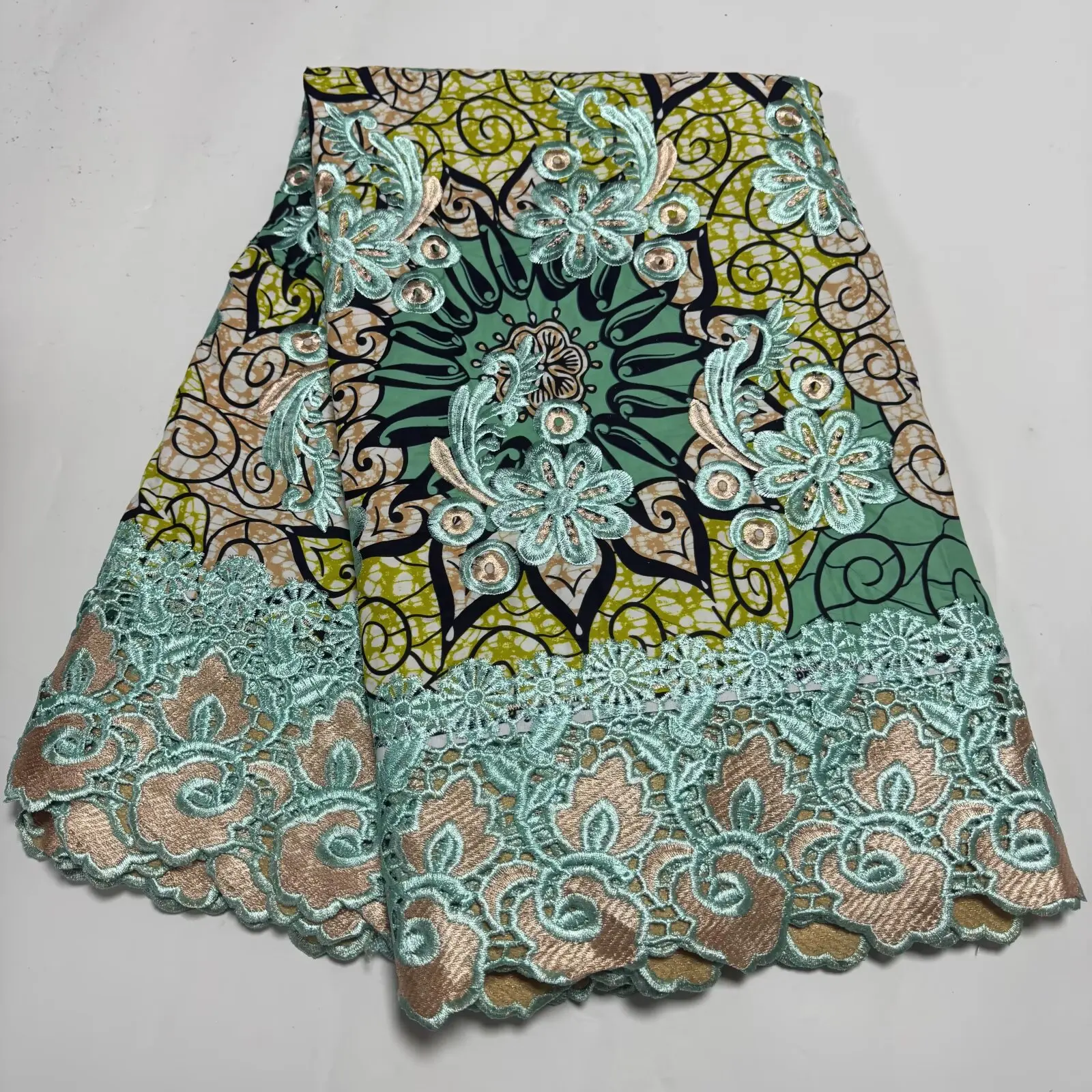 

Wax Lace Fabric High Quality Arican Lace Embroidery Cotton Ankara Fabrics Lace For Women Dress Sewing 6 Yards