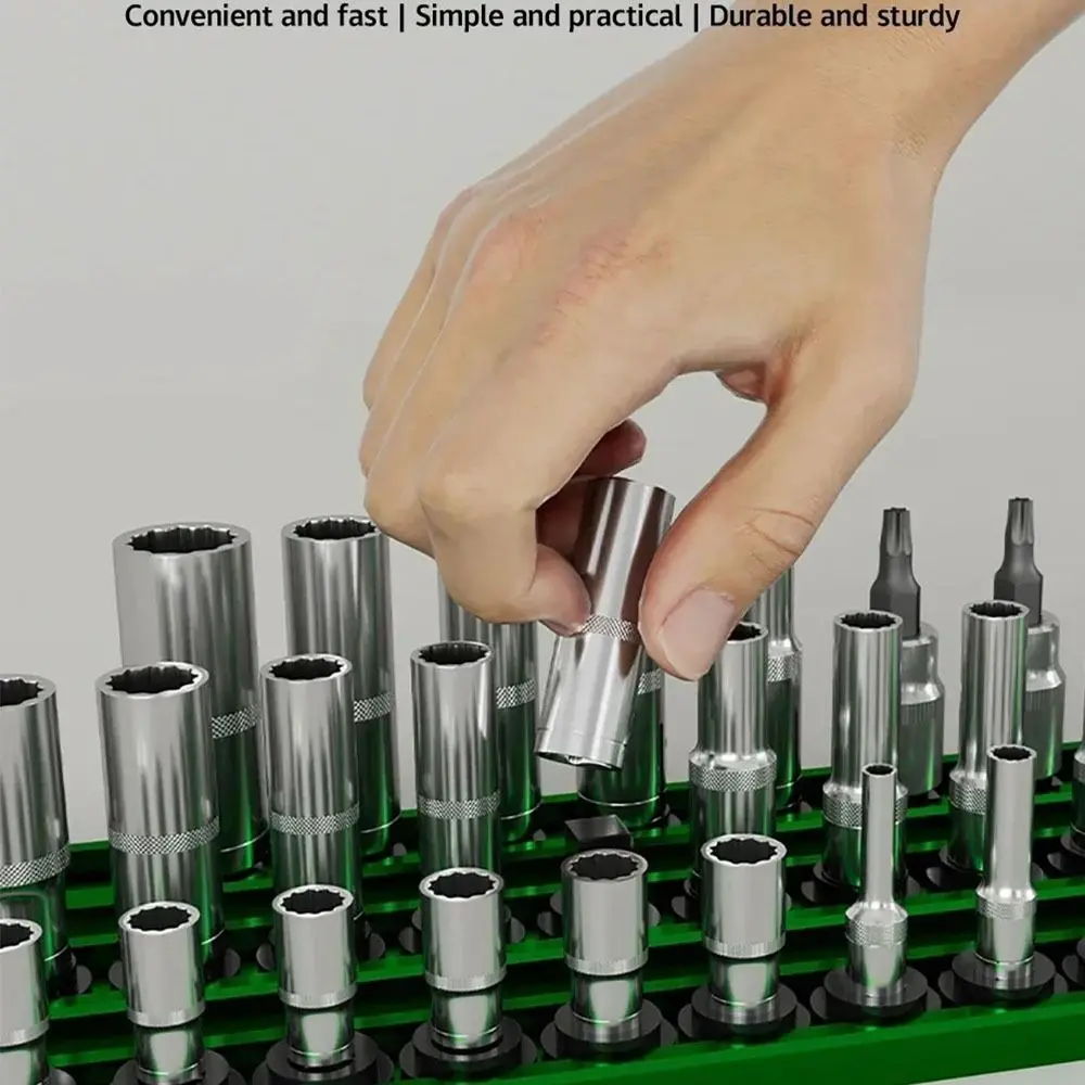 Magnetic Sleeve Storage Rack 360° Rotating Plug Plate Green Hanging Storage Strip 1/4 3/8 1/2 Inch Socket Clip Rail Holder