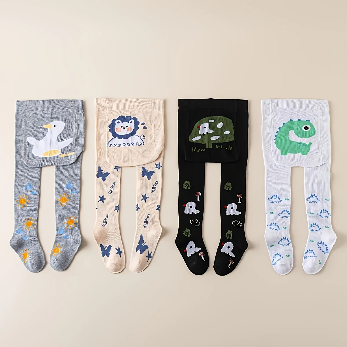 4 girls' pantyhose with cute animal patterns, suitable for daily life, dance and campus life.