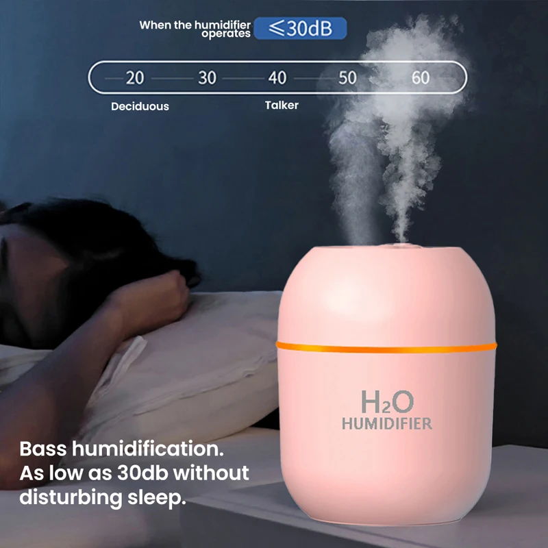 USB 충전식 미니 가습기, 조용한 쿨 미스트 공기 가습기, 가정 사무실 침실 책상 가습기, 2 가지 미스트 모드, 200ml