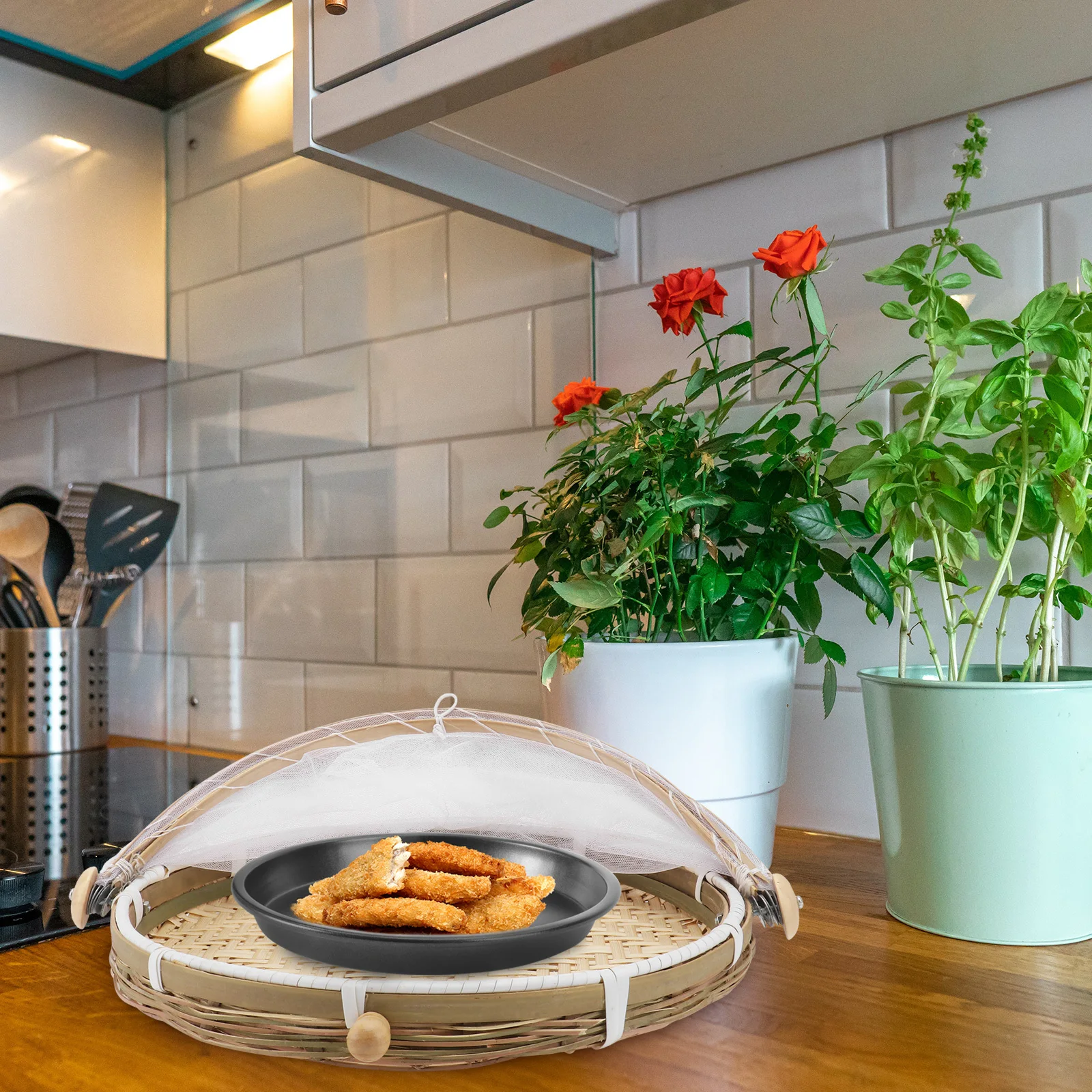 

3Pcs Bamboo Woven Basket Large Capacity Dustpan Storage Container Multi-Function Food Holder Khaki Eco-Friendly