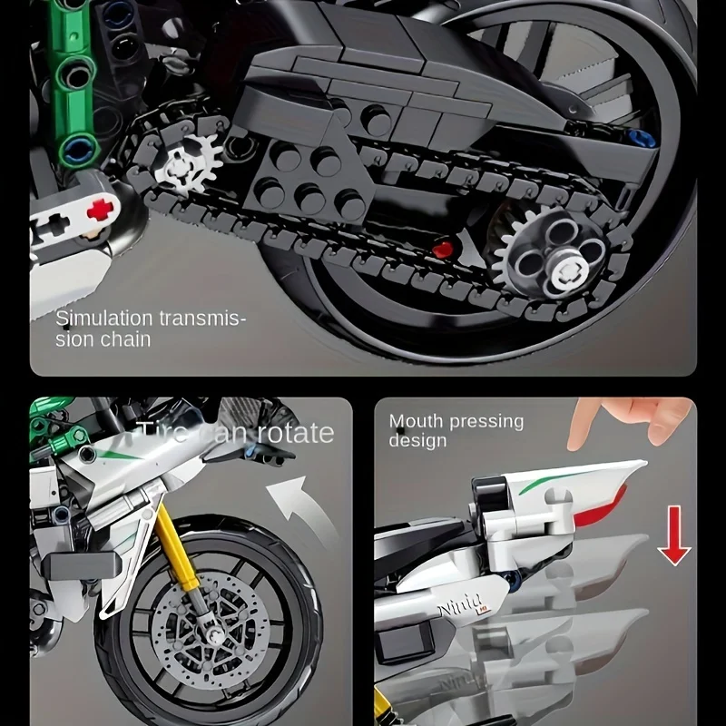 858 입자 오토바이 모델 빌딩 블록 세트, 오토바이 디스플레이 모델 설정 및 선물 아이디어 세트 만들기