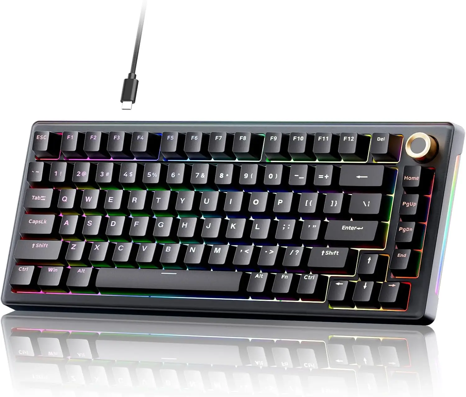 

Механическая игровая клавиатура TMKB T81E, проводное крепление с прокладкой 75%, RGB-подсветка, возможностью горячей замены, 82 клавиши — черный