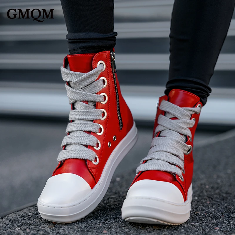 GMGM Brand Fashion Women\'s Ankle Boots Platform New 2023 Luxury Trainers Casual Sneaker Round Toe Lace-Up High Street Zip Flats