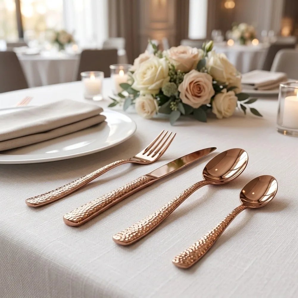 Hammered Stainless Steel Cutlery Set for Household Use Featuring Rust Resistant Construction and Balanced Weight