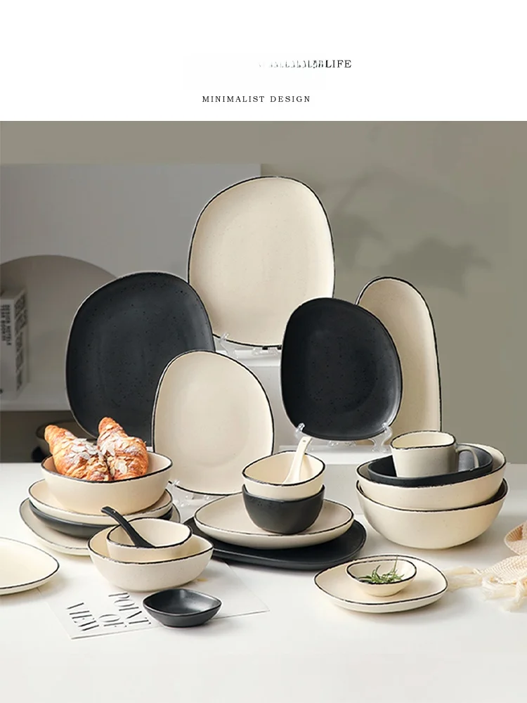 

Набор посуды в скандинавском стиле: однотонные тарелки и миски неправильной формы для дома, повседневного использования, незаменимый подарок на шесть человек