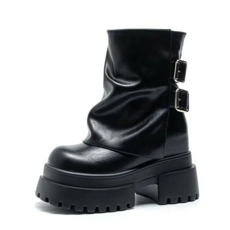 

Осенняя обувь на танкетке 10 см, ботильоны, женские ботинки до колена на высоком каблуке, мотоциклетные женские весенние ботинки в стиле панк