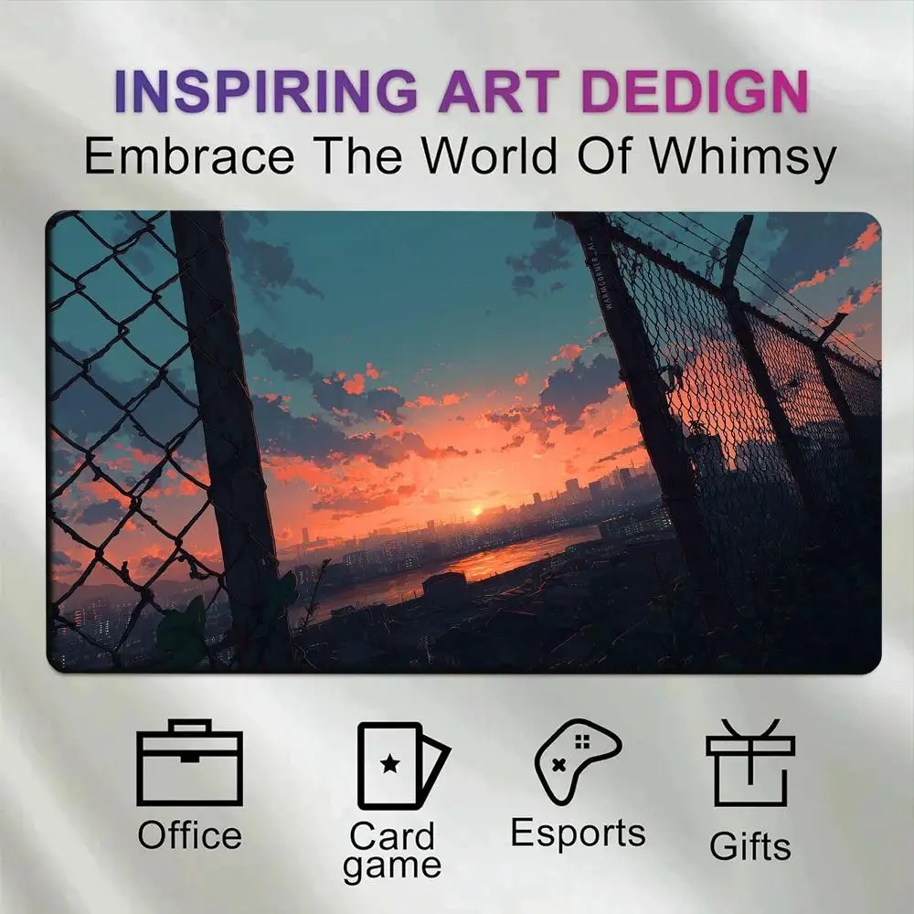 Anime Sunset City River View Large Mouse Pad Non‑Slip Rubber Desk Mat Gaming Keyboard Pad alfombrillas para escritorio