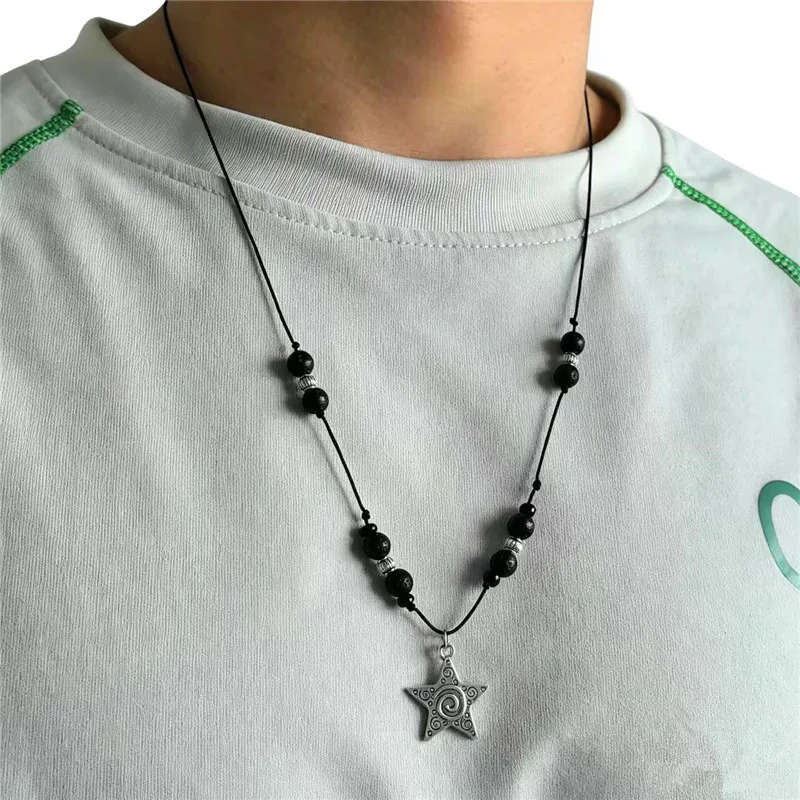 Versatile and Stylish Adjustable Ultra-Thin Swirl Pentagram Necklace, Ins-Style Volcanic Stone Sweater Chain, Fashionable Trendy Necklace