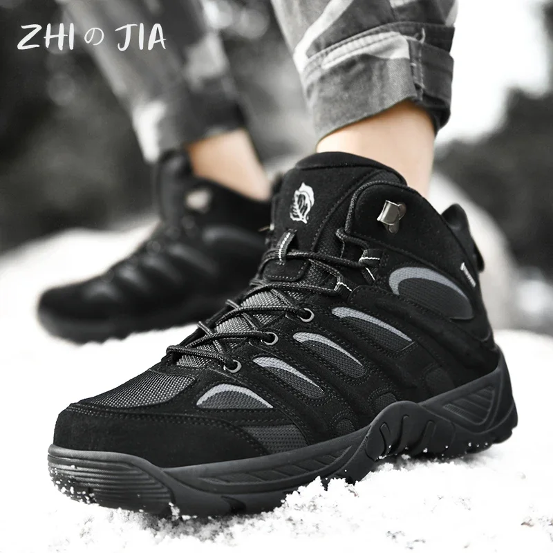 Large 40-47 Outdoor Field Training Boots Men\'s Winter New High Top Anti Slip Mountaineering Boots Fashion Casual Warm Shoes