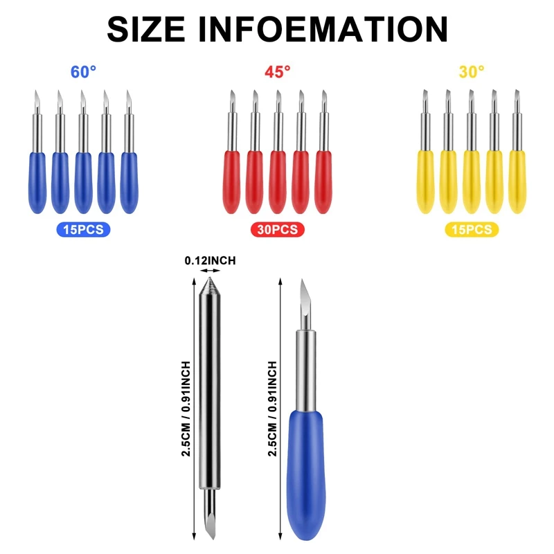 60 Pieces Replacement Cutting Blades For Cricut Explore Air 2/Air 3/Maker, Include 15 Pieces Fine Point Blades