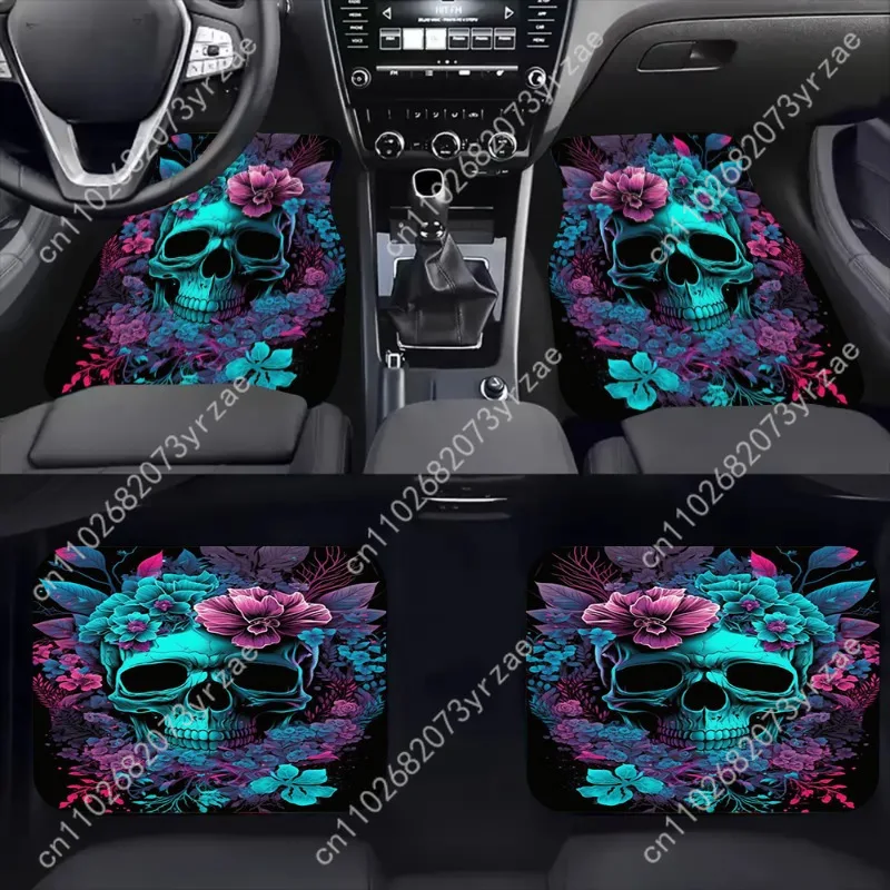 

Blue Skull Flower 4pcs Universal Car Floor Mats All-Season Fashionable Auto Interio Absorbent Non-Slip Washable Car Floor Mats