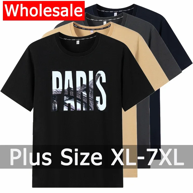 

Wholesale Drop-Ship Business Popular T-shirt for Men Printed Tees Plus Size 110-175kg 6XL/7XL Cotton Round Neck Short Sleeve Top