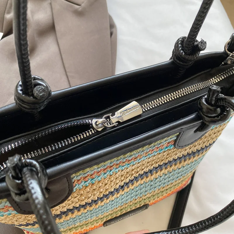 MOODS Straw Woven Design Top-Handle Bags Women Rainbow Color Summer Beach Shoulder Crossbody Bags 2024 Luxury Designer Handbags