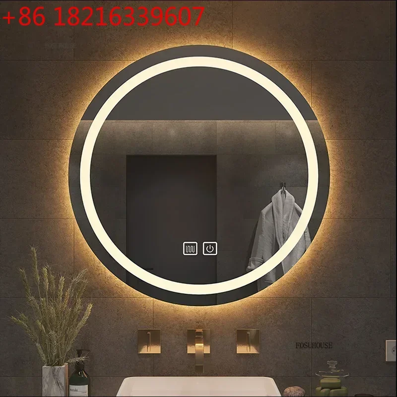 YAO Home Bathroom Mirror LED Round Smart Bath Mirrors Toilet Vanity Makeup Mirror with Light Anti-fog Touch Sensor Luminous Mirr