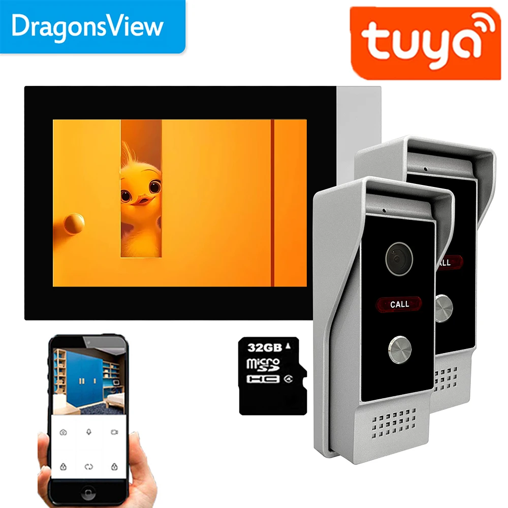 

Dragonsview Tuya 7-дюймовый видеодомофон, монитор с сенсорным экраном, Wi-Fi, беспроводная проводная камера, уличный дверной звонок, запись движения