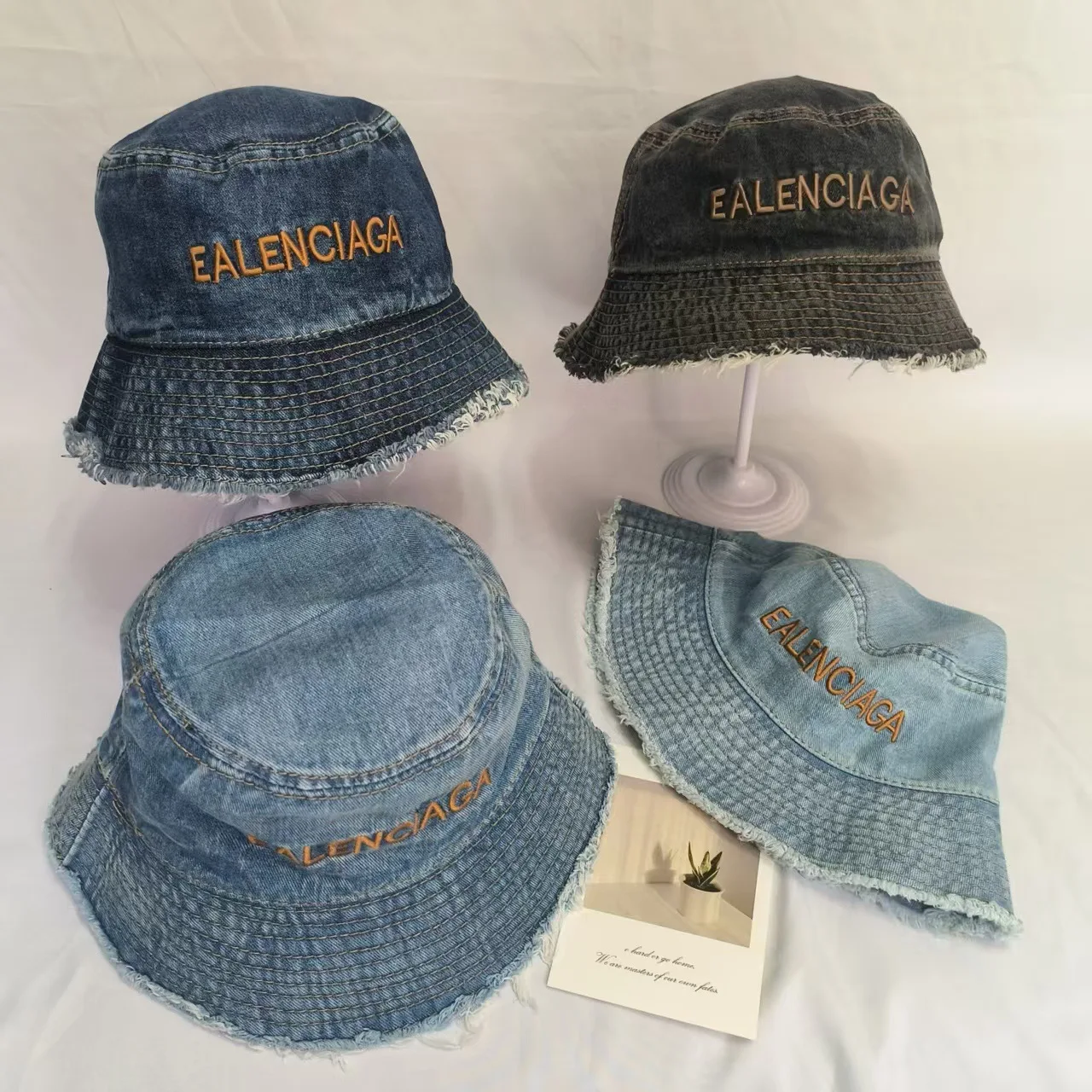 

Raw Edge Denim Fisherman Hat Washed Cotton Bucket Cap for Men Women Spring Summer Sun Protection Fashion Visor Trendy