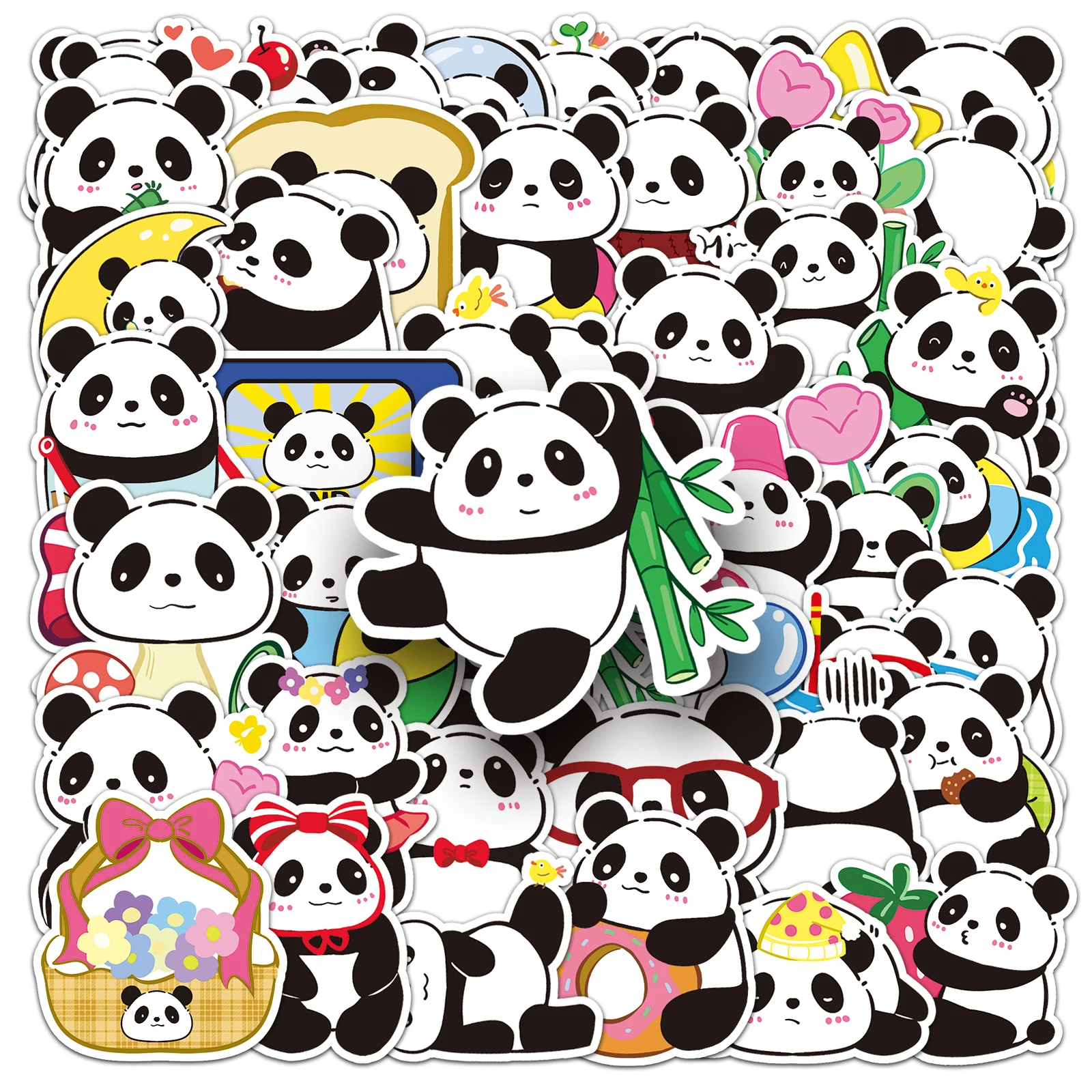 50 Cartoon Cute Panda Graffiti Stickers Suitcase Laptop Guitar Skateboard Personalized Decoration Stickers