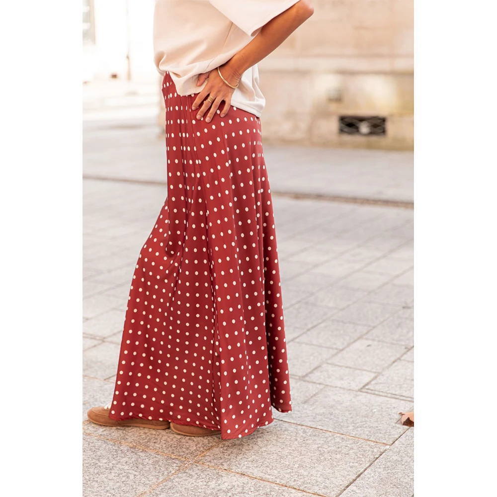 Women Vintage Aesthetic Polka Dot Maxi Skirts Elegant Bodycon A Line Flare Long Skirts Cute Dot Print Flowy Maxi Satin Skirts