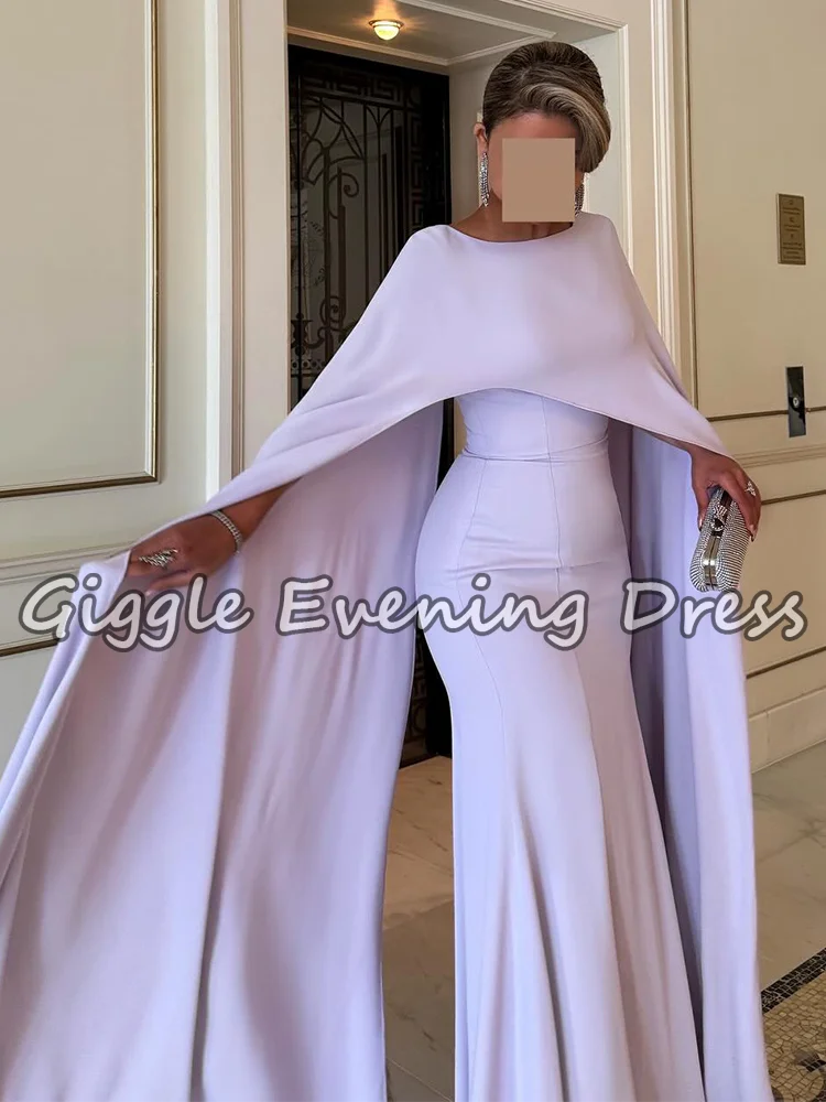 Giggle Lavendel Meerjungfrau Cape Abendkleider Elegantes einfaches Partykleid Arabisches Hochzeitsgastkleid Formelles Abendkleid Maßgeschneidert