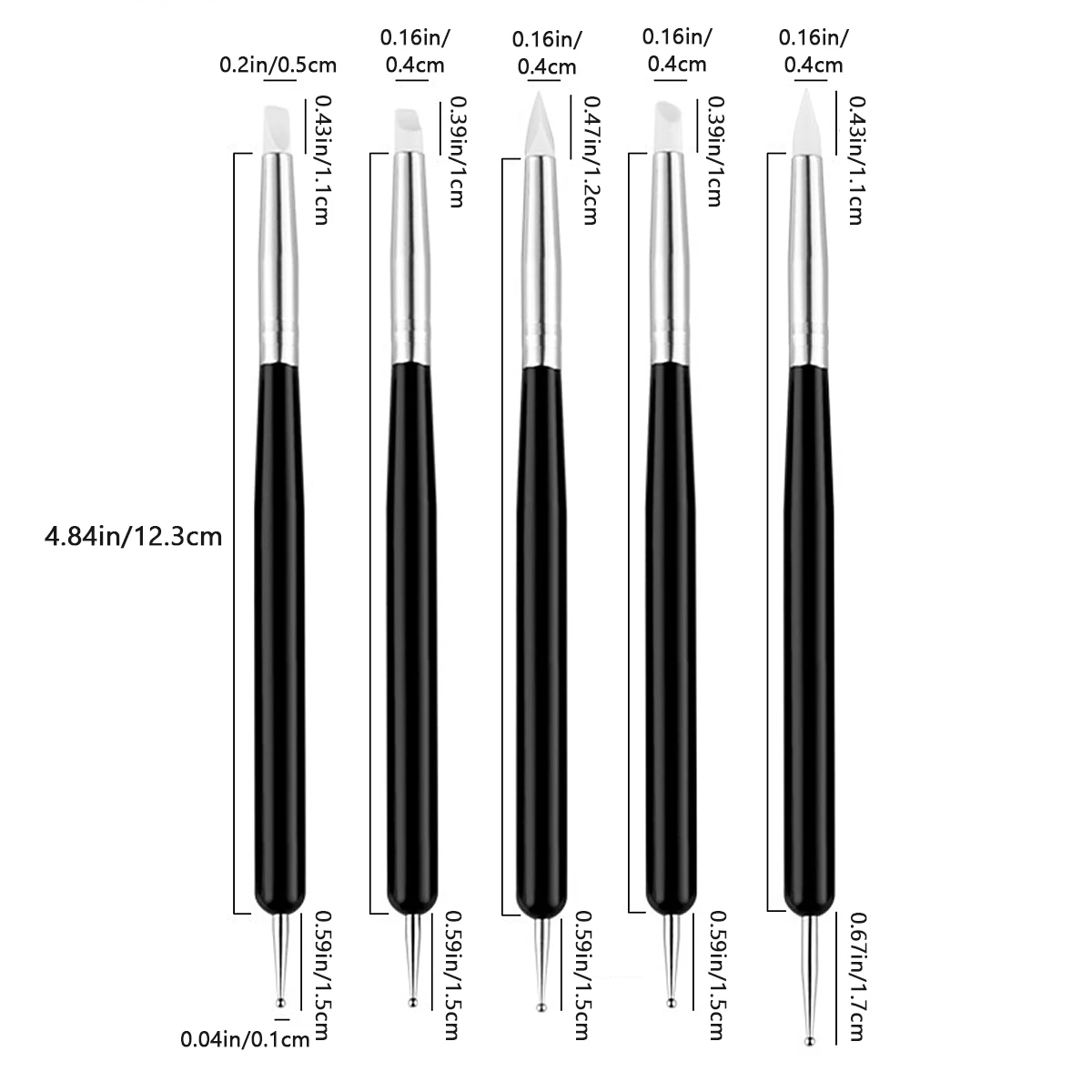 

5pcs Silicone Nail Pen Brush Set Durable Lightweight Smooth Professional Home Use Ideal Gift Nail Painting Tools