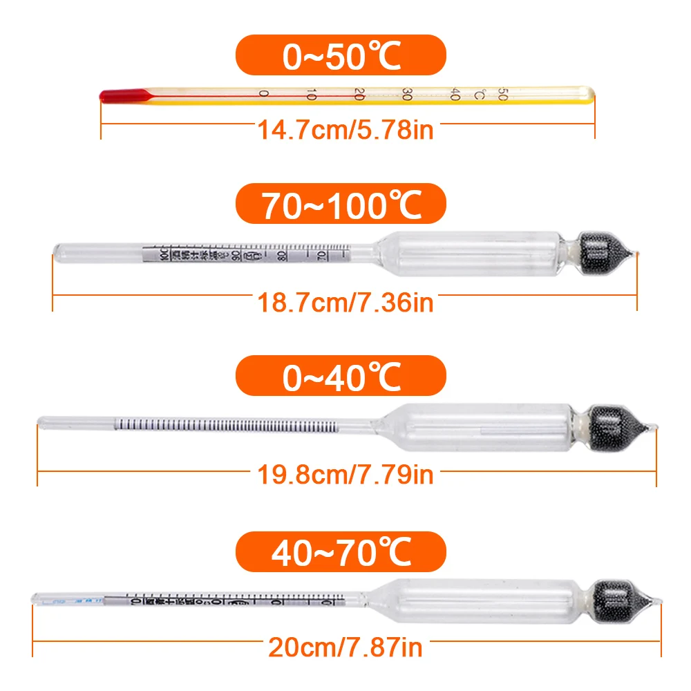 4Pcs Hydrometer Alcoholmeter Set 0 To 100% Alcohol Meter Tester Thermometer Wine Meter Vintage Alcohol Concentration Meter Tool