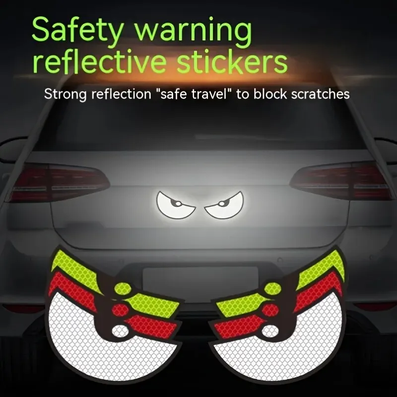 2pcs Car Reflective Safety Warning Tape Cat Eyes Pattern Night Driving Safety Decals for Auto Truck Motorcycle Reflector Sticker