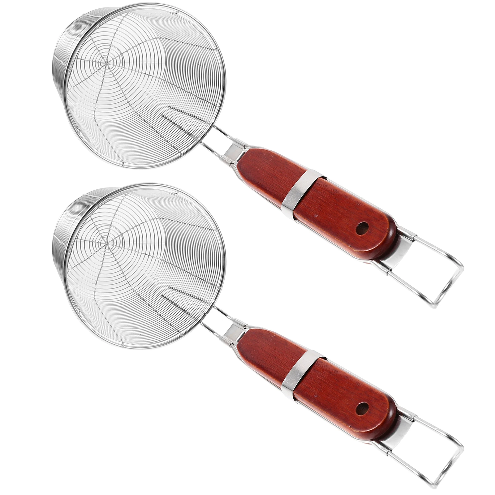 

2Pcs Stainless Steel Mesh Strainer Long Wooden Handle Kitchen Spider Strainer for Frying Noodles Vegetables Meats Quick
