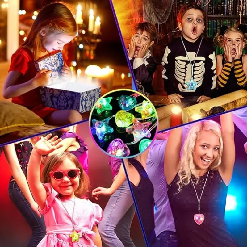 20pcs LED Light Up Necklace Pendants Star and Heart Shape Necklace Glow Luminous Necklace Kids Girls Led Flashing Necklace Party