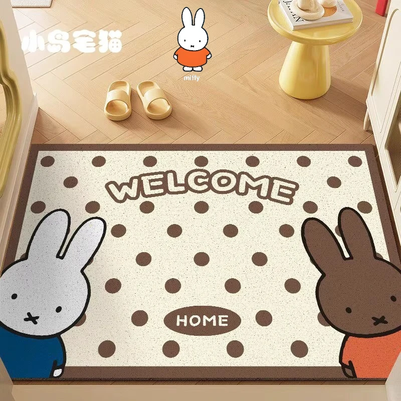 Kawaii New Korean Cartoon Miffy Rabbit Silk Enclosure Mat Porch Door Dirt Resistant Wear-resistant Easy To Take Care of Door Mat