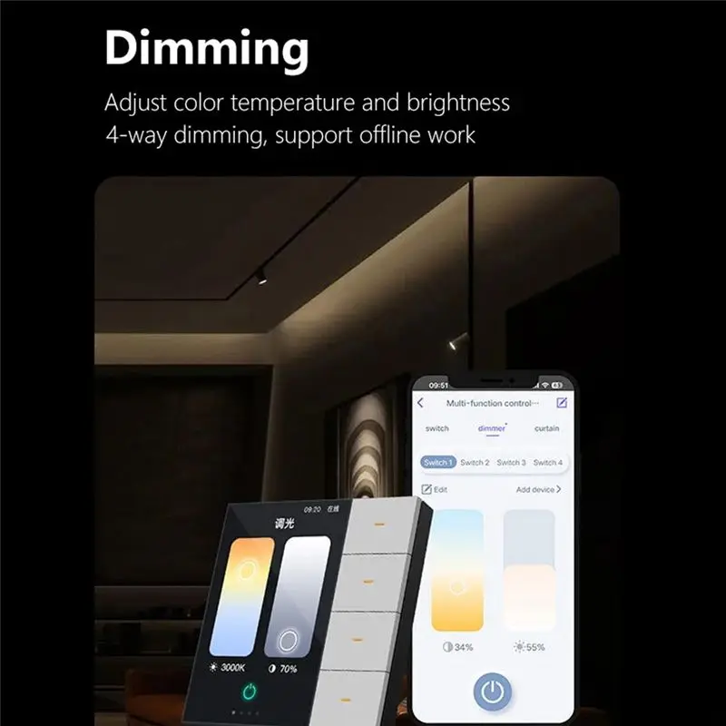 AED6-Tuya Zigbee 3.5 Inch Smart Wall Switch Touch Screen 4 Groups Switch 8-Way Scene Radar Sensor Dimming Switch Smart Home