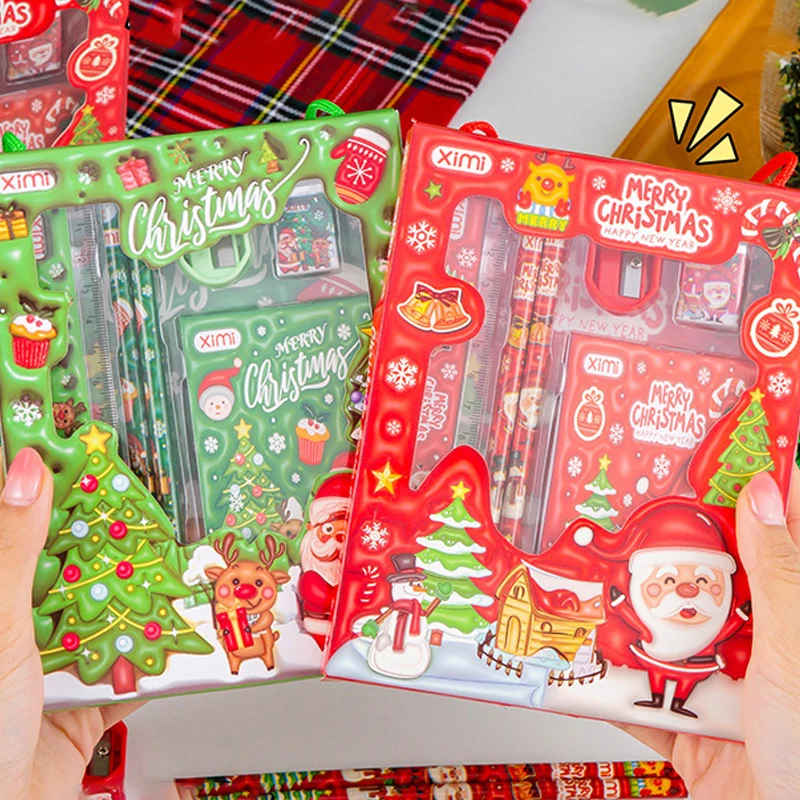 6 Pcs Children's Christmas Gift Stationery Set Party Gift Pencil Eraser Notebook Animal School Gift Bag Carnival Supplies
