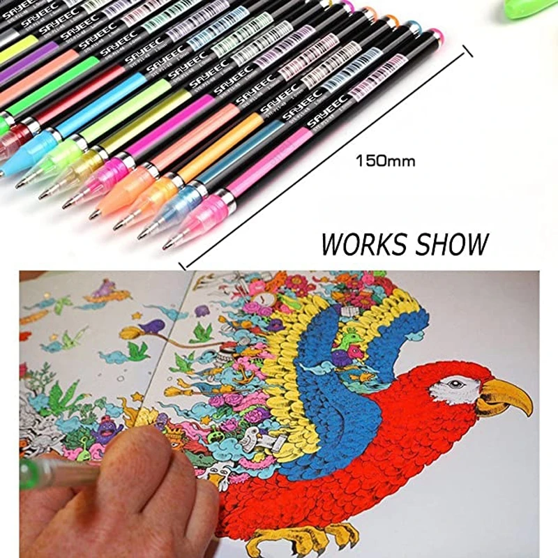 

2Pcs Metallic Glitter Colors Gel Pens & Pen Refills For School Office Adult Coloring Book Journals Drawing Art Markers