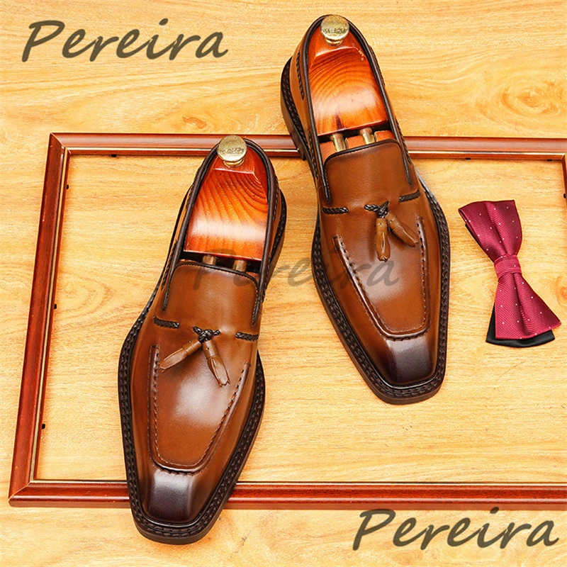 Men Trendy Tassel Slip-On Loafers Versatile Comfortable Cowhide Thick Soled Business Dress Shoes Spring Summer New Casual Shoes