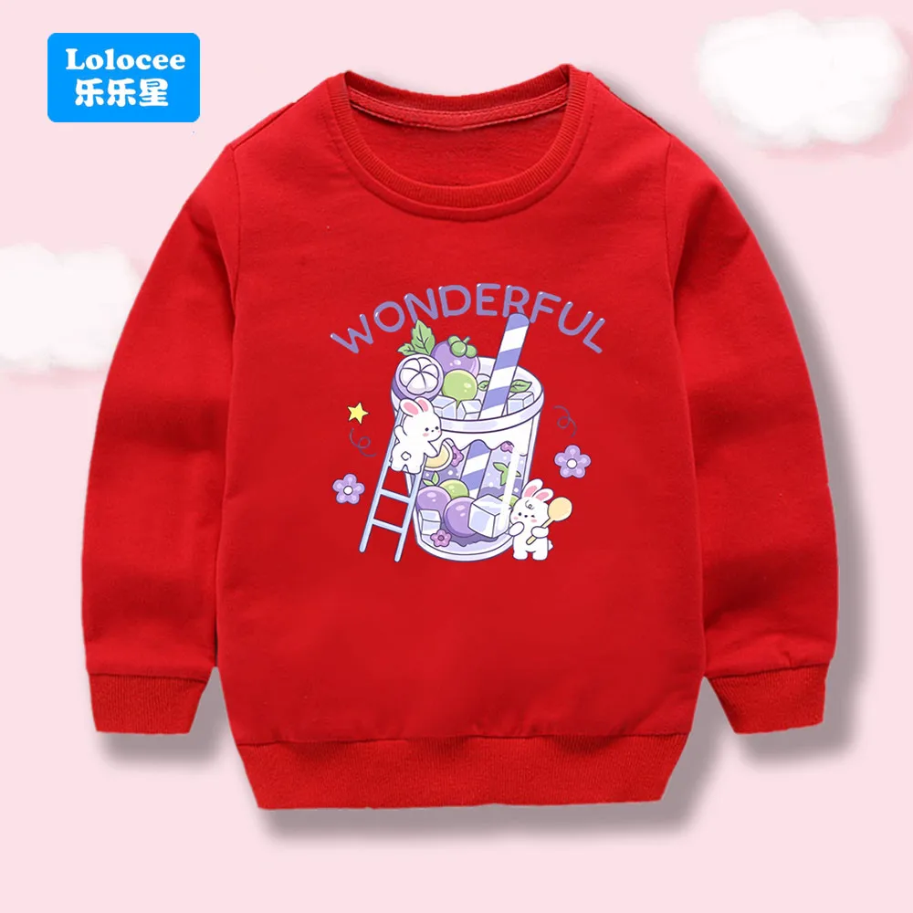 ربيع الخريف جديد الفتيات لطيف الأرنب والشراب طباعة القطن البلوز الاطفال طاقم الرقبة طويلة الأكمام البلوفرات الكرتون YLPT1 #3