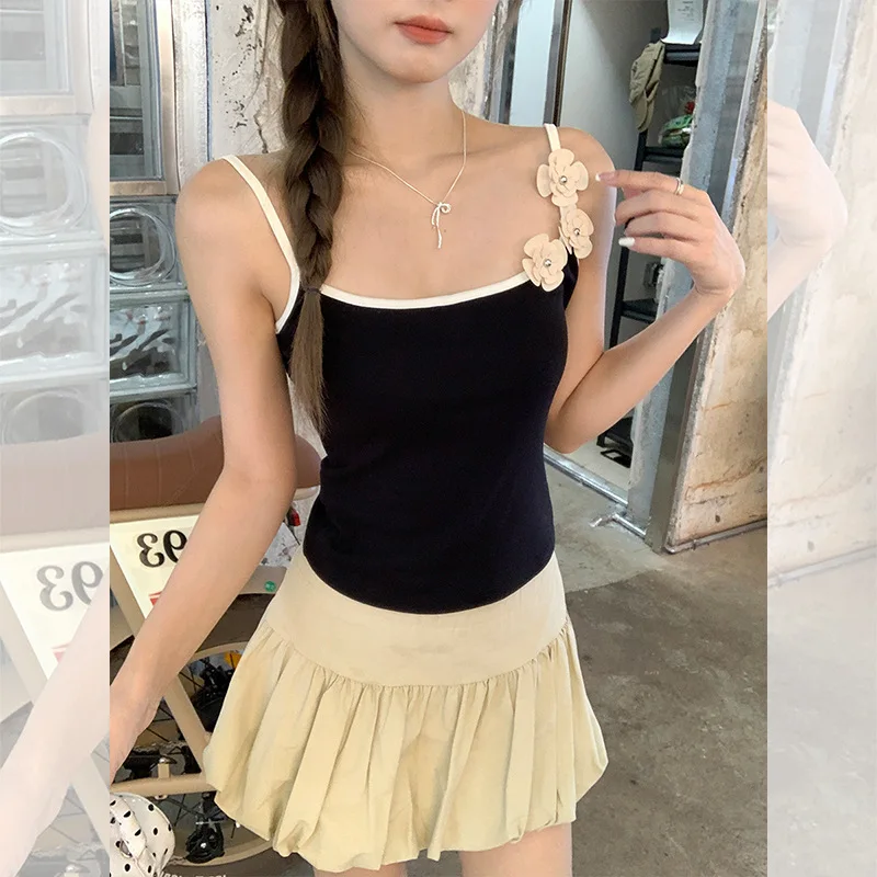 Unique and Distinctive Design Floral Color-Block Splicing Camisole for Women 2025 Summer New Sexy Outerwear Top