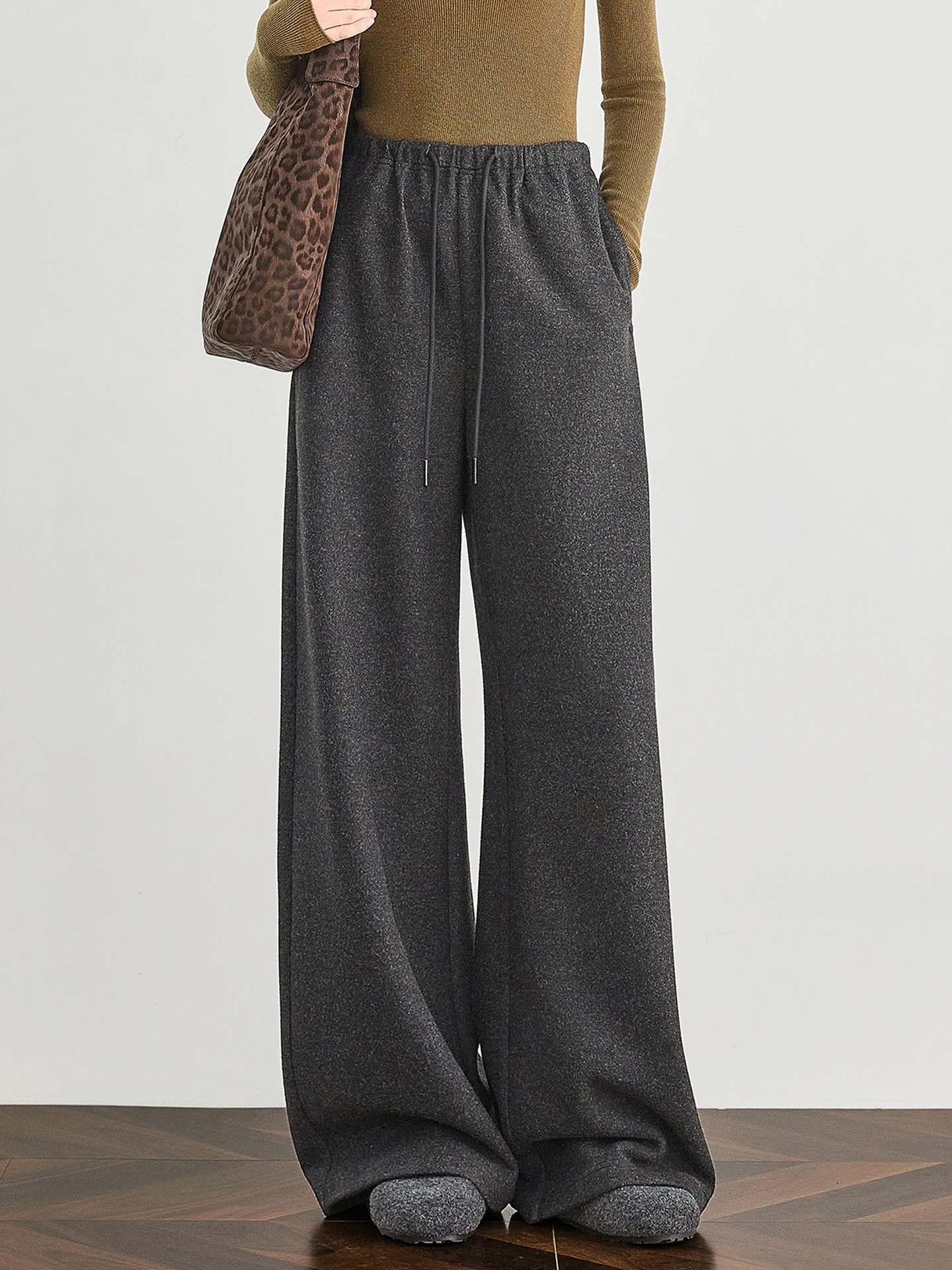 Calças Esportivas de Lã Tricotadas TUMPUS para Mulheres, Outono/Inverno, Calças Casuais de Perna Larga e Reta, Anti-Bolinhas