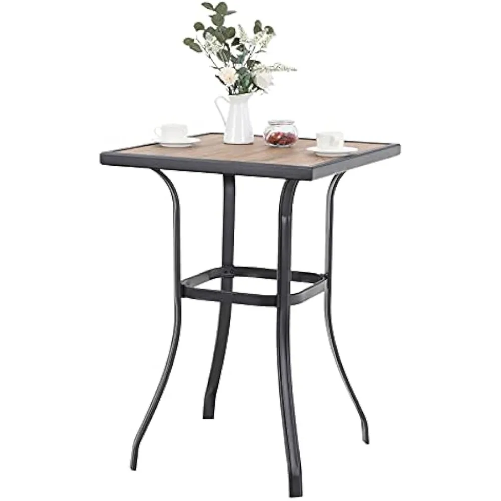 

William Patio Bar Table Outdoor Metal Bar Table Square Bistro Bar Table 27" x 27" Wood Like for Lawn Garden Pool