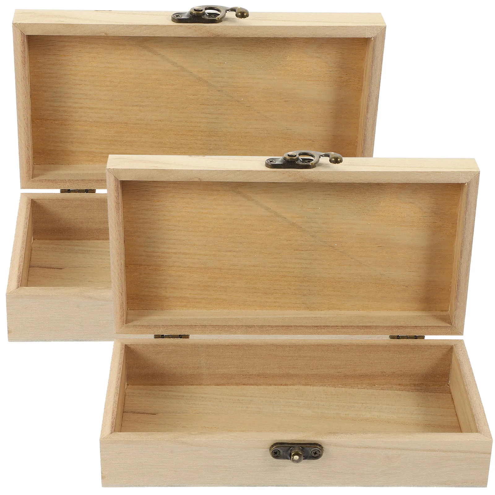 

2pcs Wooden Jewelry Box Rectangular Storage Case Dustproof Trinket Organizer Earring Bracelets Holder Desktop Gift Box Light