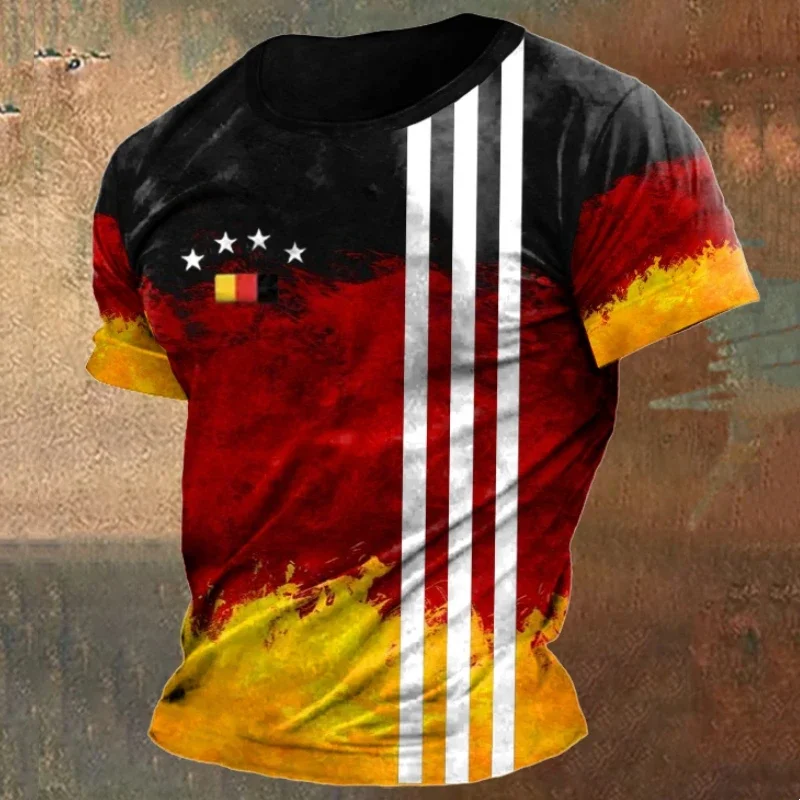 

2024 Retro German Flag Men's T-Shirt 3d Football Print Short Sleeve T-Shirt for Men Fashion Trend Man Tees Loose Oversized Tops