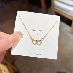 Stainless Steel Heart Pendant Necklace for Women Fashion Luxury Zirconia Choker Necklaces Female Jewelry Gifts