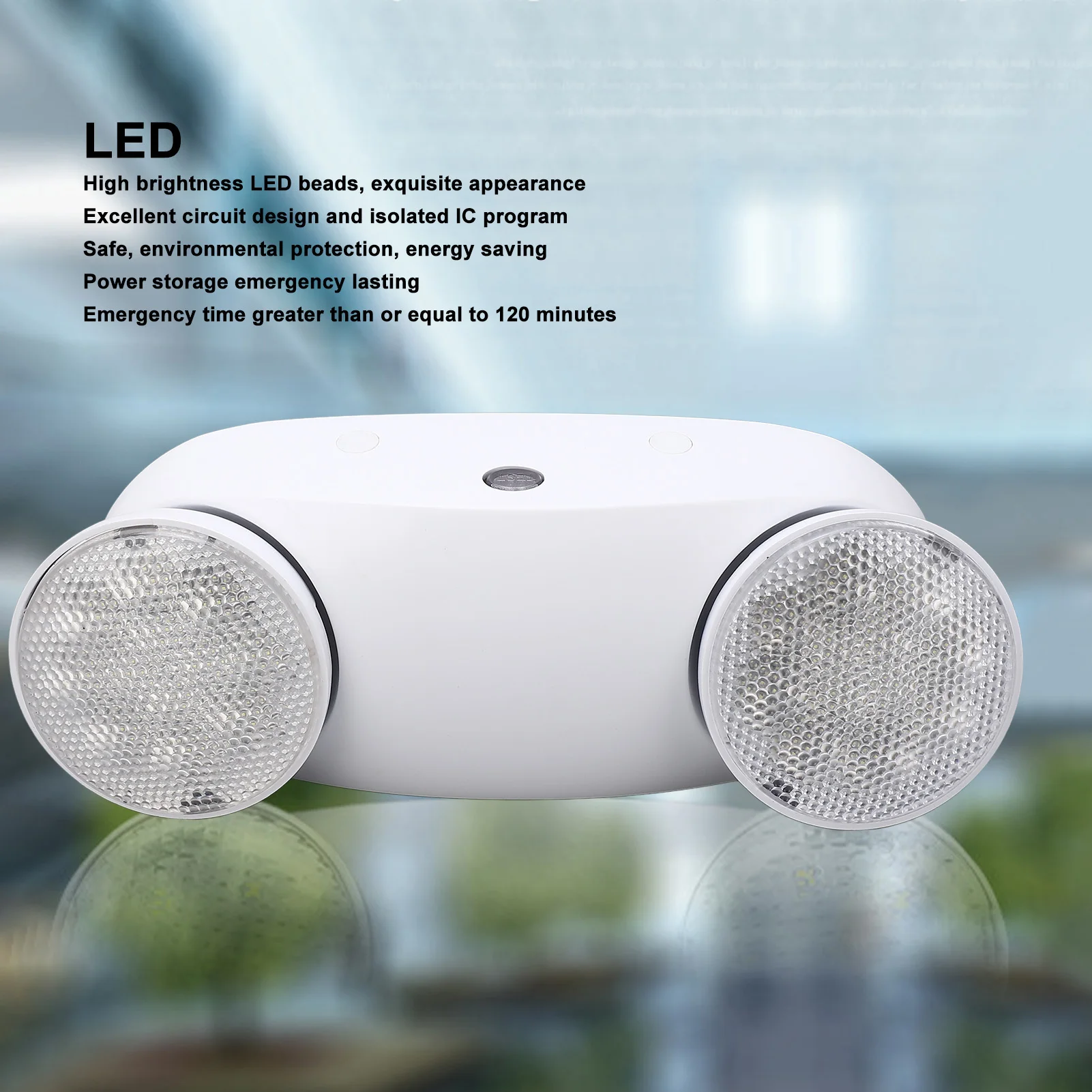 LED Emergency Light Two Head Adjustable Commercial Emergency Lighting Fixtures with Battery Backup US Plug 85‑265V
