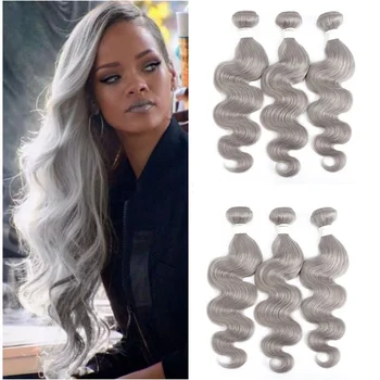 Fasci di capelli umani brasiliani al 100% dell'onda del corpo grigio argento 1/3 pezzi 9A fasci di Remy estensione della tessitura per le donne 8-26 pollici di eccitazione