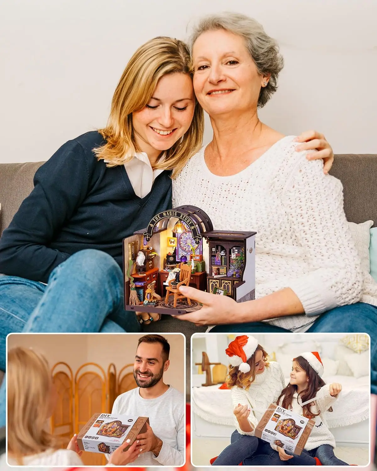 Robotime DIY Miniature House Kit - مجموعة الدراسة السحرية مع LED والأثاث الخشبي لبيت الدمى هدية للبالغين