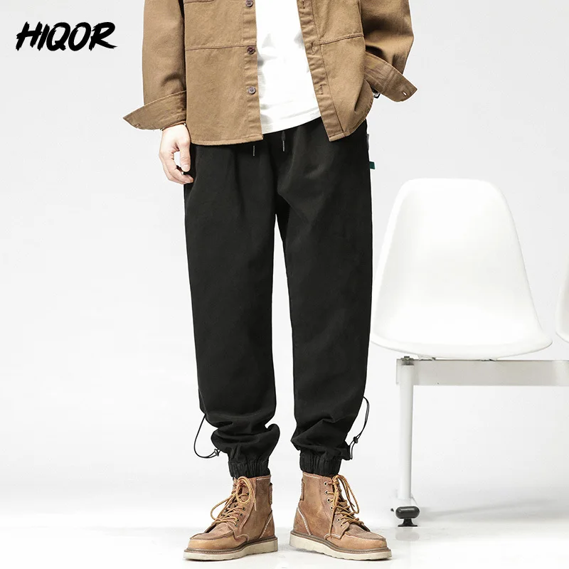 HIQOR 2023 New Autumn Trousers Fashion Straight Casual Men\'s Baggy Overalls Work Pantalones Harem Elastic Waist Pants Grey Khaki