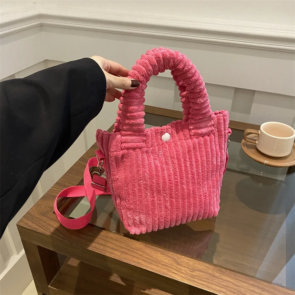 Corduroy Tote Bag Horizontal Square Horizontal Square Handbag Women'S Handbag Plush Handbag With Adjustable Shoulder Strap