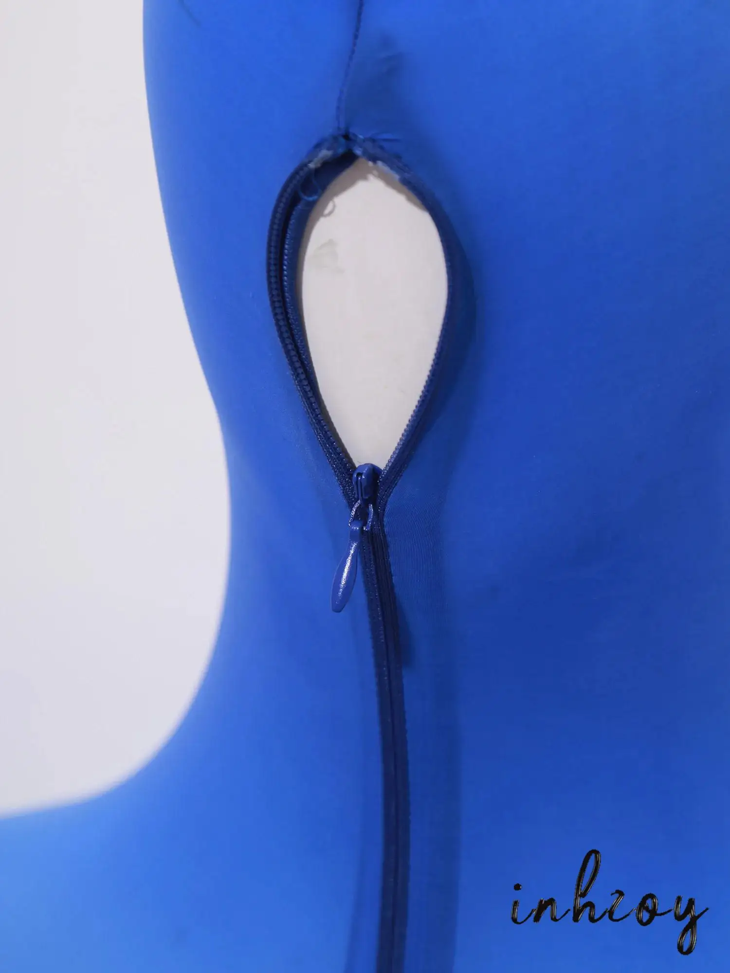

Mens Glossy Wrapping Head Bodysuit Front Zipper Long Gloved Sleeves Opening Sheath Boxer Bottom Leotard Sissy Nightwear