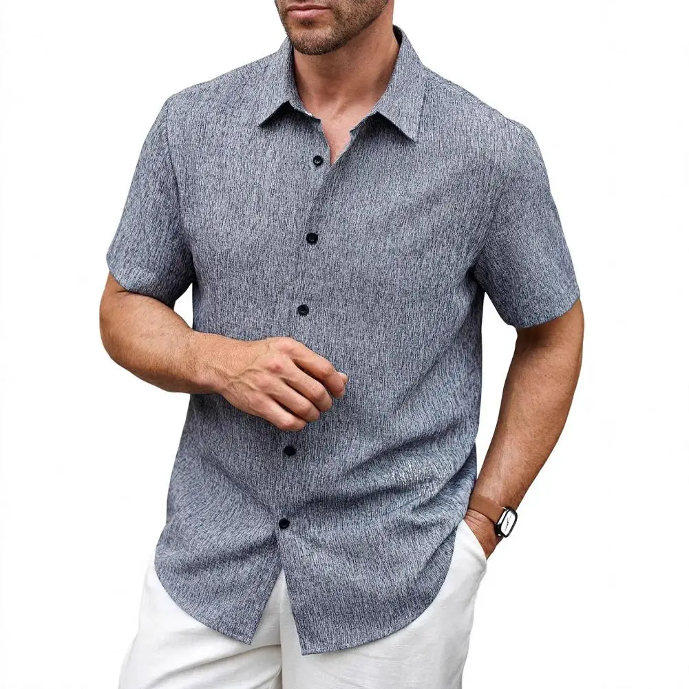 

Мужская рубашка из полиэстера, мужская летняя рубашка на пуговицах, повседневная рубашка с коротким рукавом, свободного кроя, с отложным воротником, для пляжного отдыха