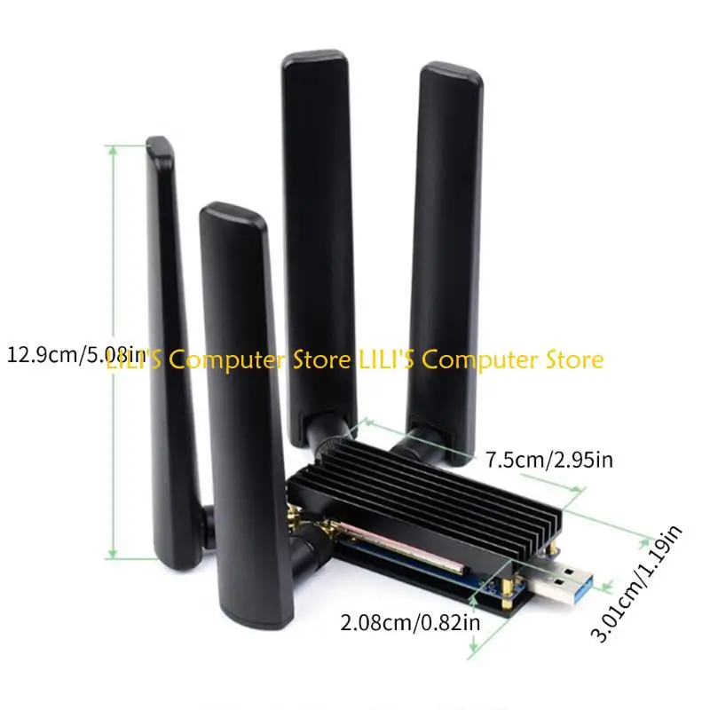 การ์ดขยาย A52B Dongle USB3.1 M.2 พร้อมฮีทซิงค์อลูมิเนียมอัลลอยด์ 4 เสาอากาศ