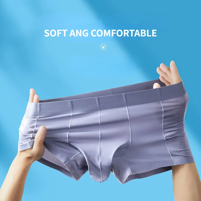 Man Breathable Ice Silk Boxers U-Convex Chasity Cage Style Underwear Elephant Nose Lingerie Seamless Quick Dry Enhancing Briefs